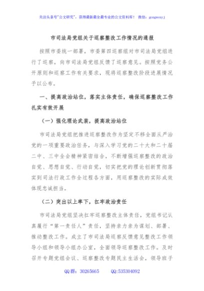 市司法局党组关于巡察整改工作情况的通报