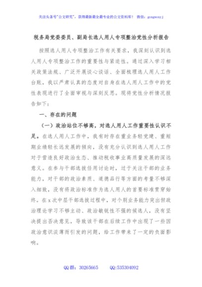 税务局党委委员、副局长选人用人专项整治党性分析报告