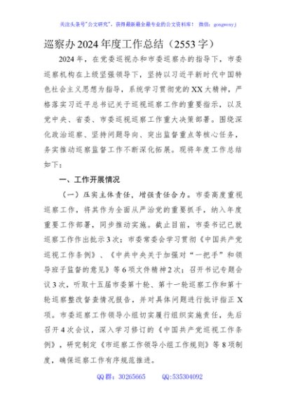 巡察办2024年度工作总结（2553字）
