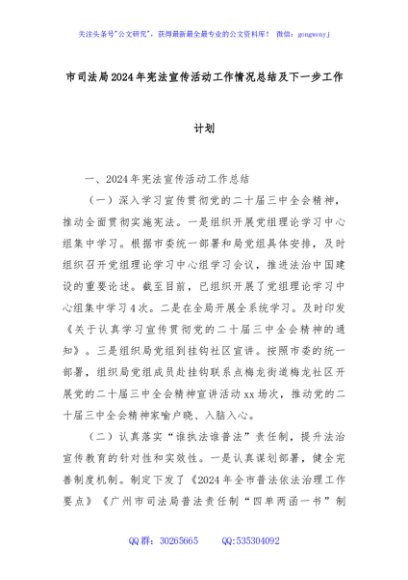 市司法局2024年宪法宣传活动工作情况总结及下一步工作计划