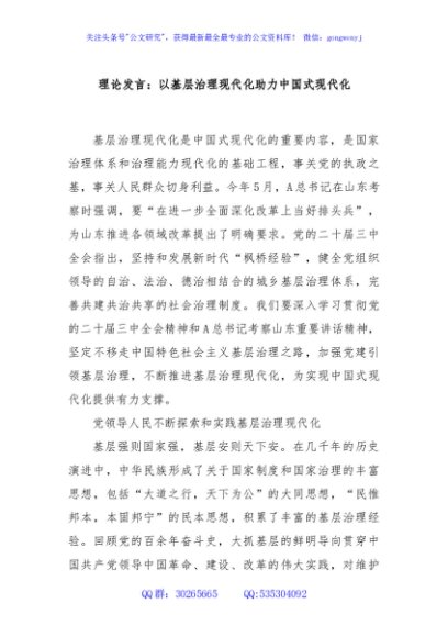 理论发言：以基层治理现代化助力中国式现代化
