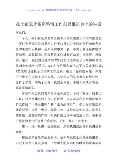 在全镇卫片图斑整治工作部署推进会上的讲话