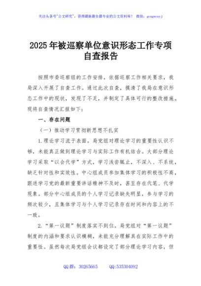 2025年被巡察单位意识形态工作专项自查报告