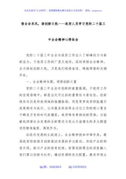 借全会东风，扬创新之帆——政府人员学习党的二十届三中全会精神心得体会