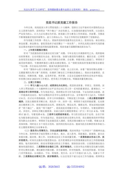 2023年党组书记抓党建工作报告
