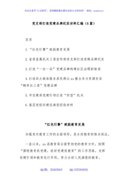 (6篇)党支部打造党建品牌纪实材料汇编