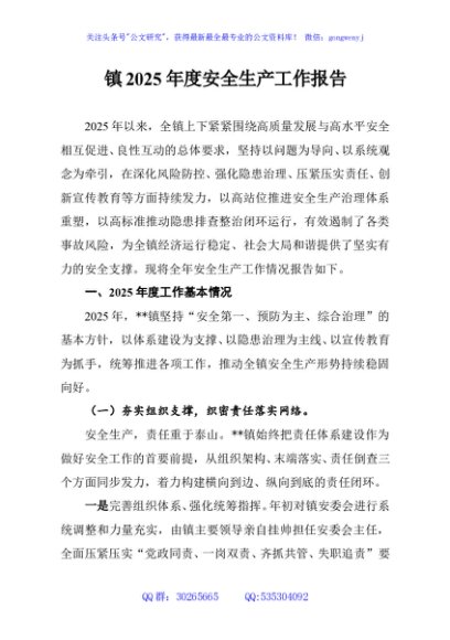 镇2025年度安全生产工作报告