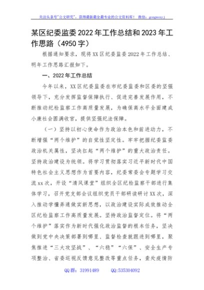 区纪委监委2022年工作总结和2023年工作思路