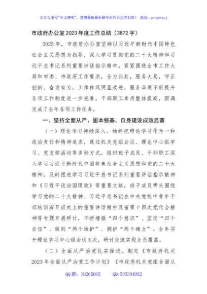市政府办公室2023年度工作总结
