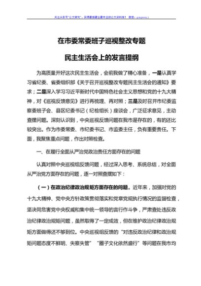 市委常委班子巡视整改专题民主生活会对照检查材料