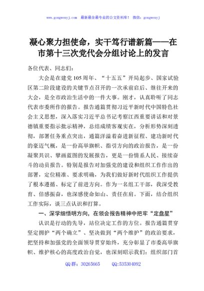 凝心聚力担使命，实干笃行谱新篇——在市第十三次党代会分组讨论上的发言