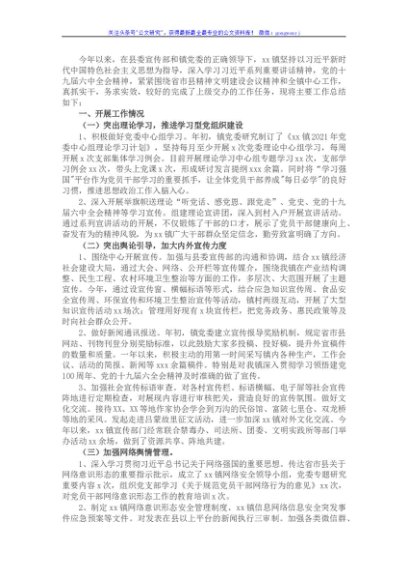 2021年意识形态工作总结（镇乡）