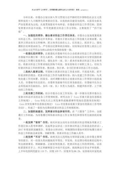 市委办公室开展意识形态工作情况报告
