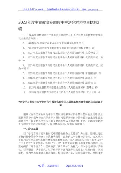 2023年度主题教育专题民主生活会对照检查材料汇编