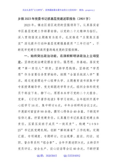 乡镇2023年党委书记抓基层党建述职报告