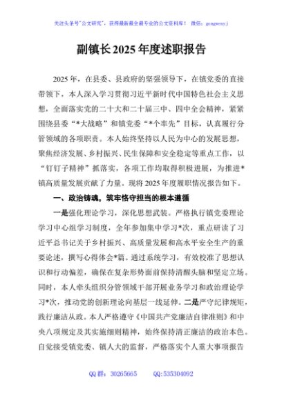 副镇长2025年度述职报告