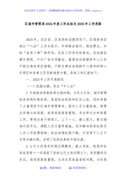 区城市管理局2024年度工作总结及2025年工作思路