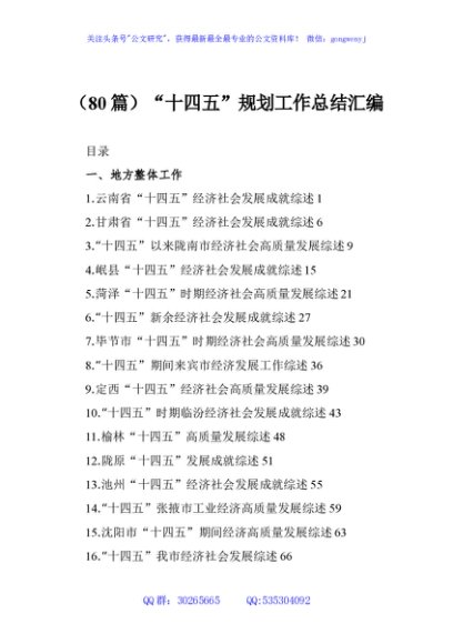 （80篇）“十四五”规划工作总结汇编