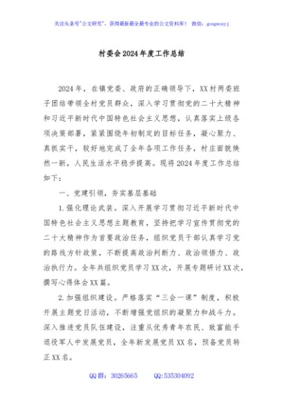 村委会2024年度工作总结