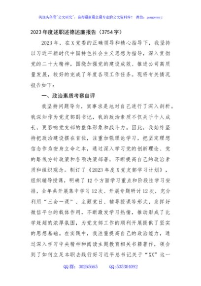 2023年度述职述德述廉报告