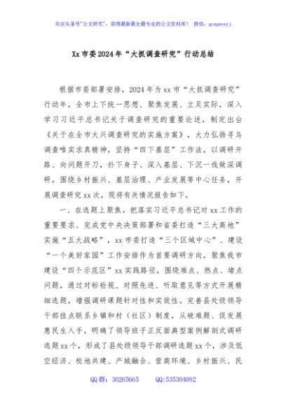 Xx市委2024年“大抓调查研究”行动总结