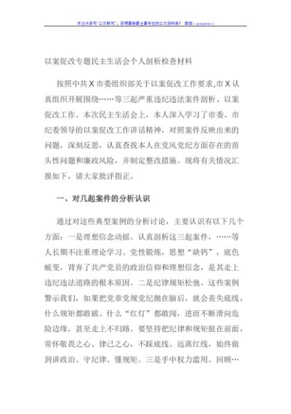 以案促改专题民主生活会个人剖析检查材料