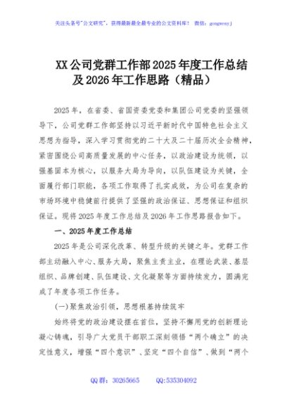 XX公司党群工作部2025年度工作总结及2026年工作思路（精品）
