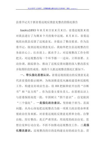 县委书记关于抓省委巡视反馈意见整改的情况报告