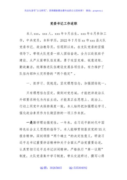 党委书记工作述职