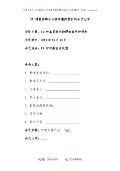 村基层综合治理命案防控研判会议记录