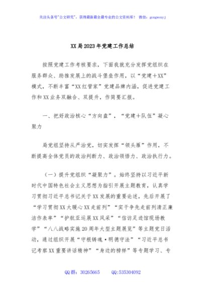 XX局2023年党建工作总结