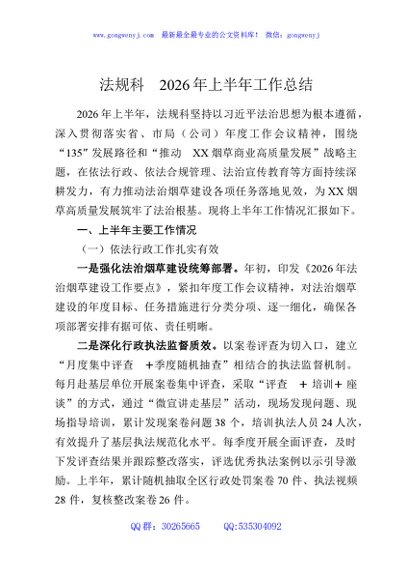 法规科2026年上半年工作总结