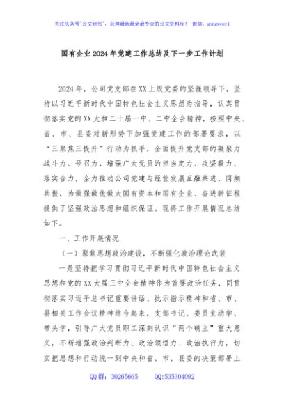 国有企业2024年党建工作总结及下一步工作计划