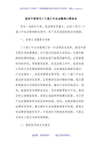 驻村干部学习二十届三中全会精神心得体会