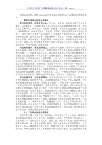 乡镇党委书记抓党建和人才工作述职报告