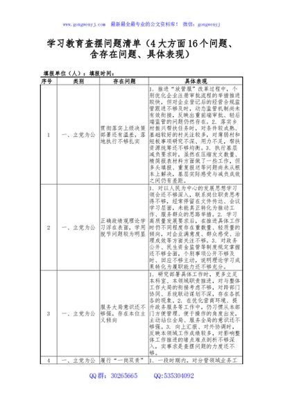 学习教育查摆问题清单