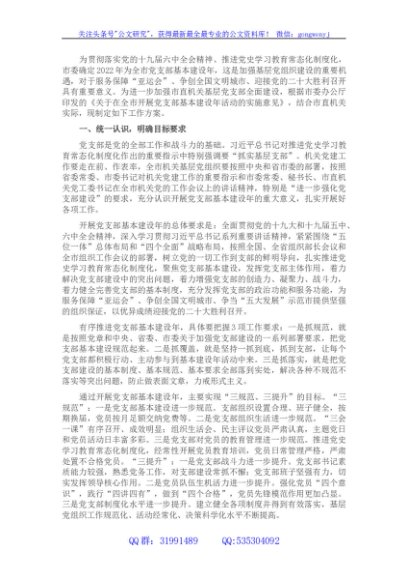 关于开展党支部基本建设年的工作方案