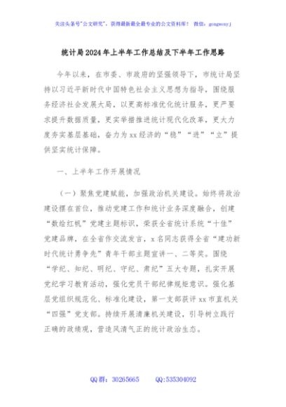 统计局2024年上半年工作总结及下半年工作思路