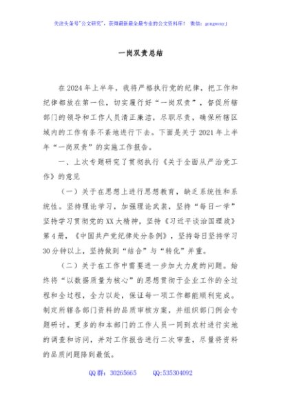 一岗双责总结