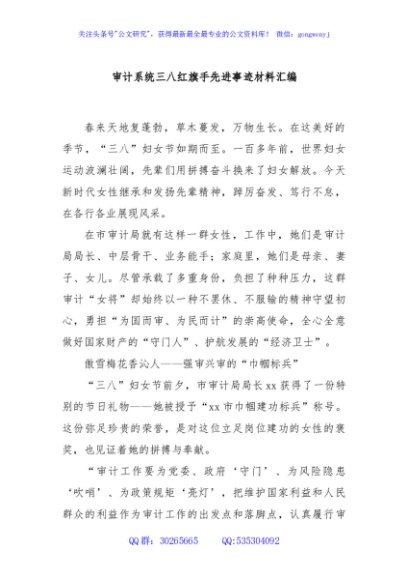 审计系统三八红旗手先进事迹材料汇编