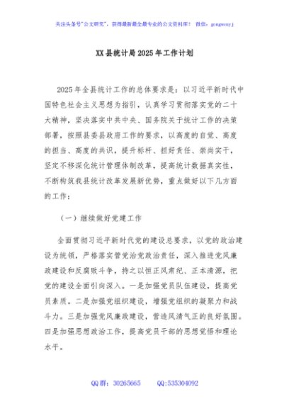 XX县统计局2025年工作计划