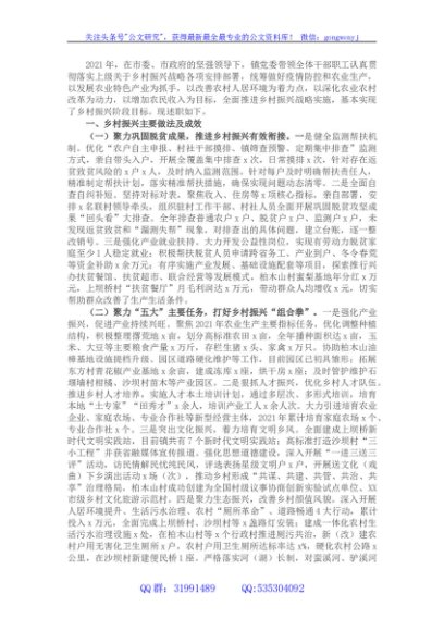 2021年乡镇乡村振兴述职报告