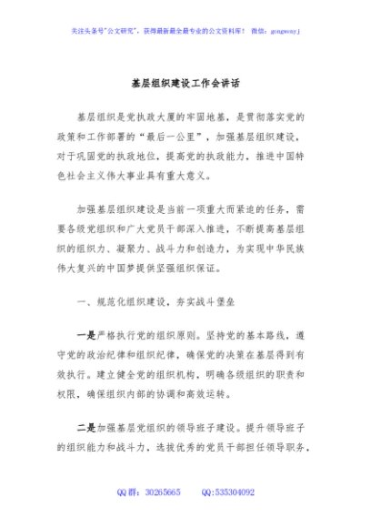 基层组织建设工作会讲话