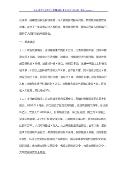 乡镇乡村振兴情况汇报