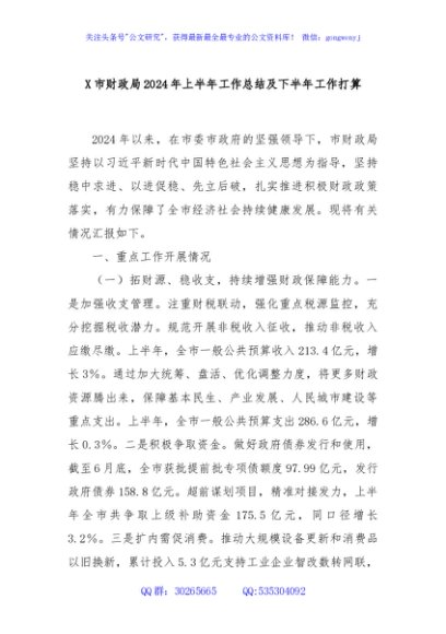 X市财政局2024年上半年工作总结及下半年工作打算