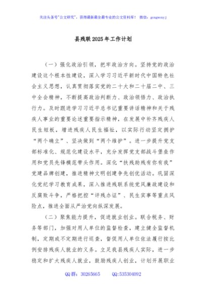 县残联2025年工作计划