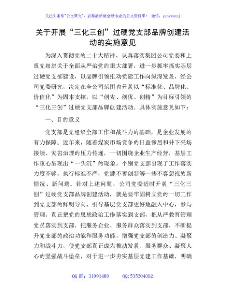 国企“三化三创”过硬党支部品牌创建活动实施意见5300字