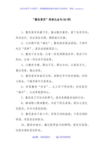 (40例)“整改落实”类排比金句