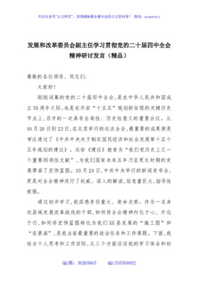 发展和改革委员会副主任学习贯彻党的二十届四中全会精神研讨发言（精品）