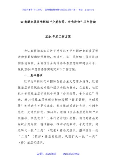 xx街道办基层党组织“分类指导、争先进位”三年行动2024年度工作方案